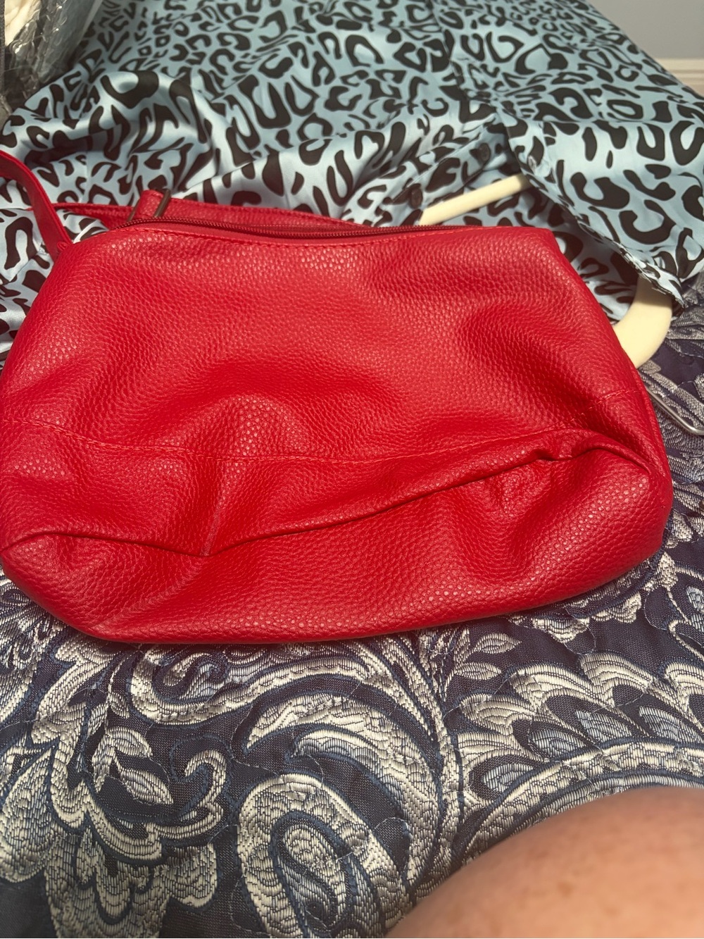 Compact Red Pebbled Crossbody Shoulder Bag